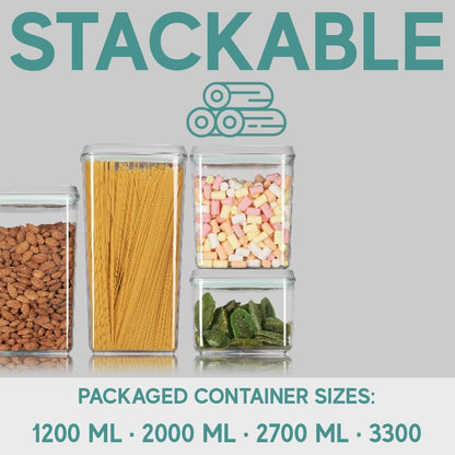 BopTop (4pc Set) Airtight Food Storage Container – Mechanical Silicone Seal Canister - BPA-Free