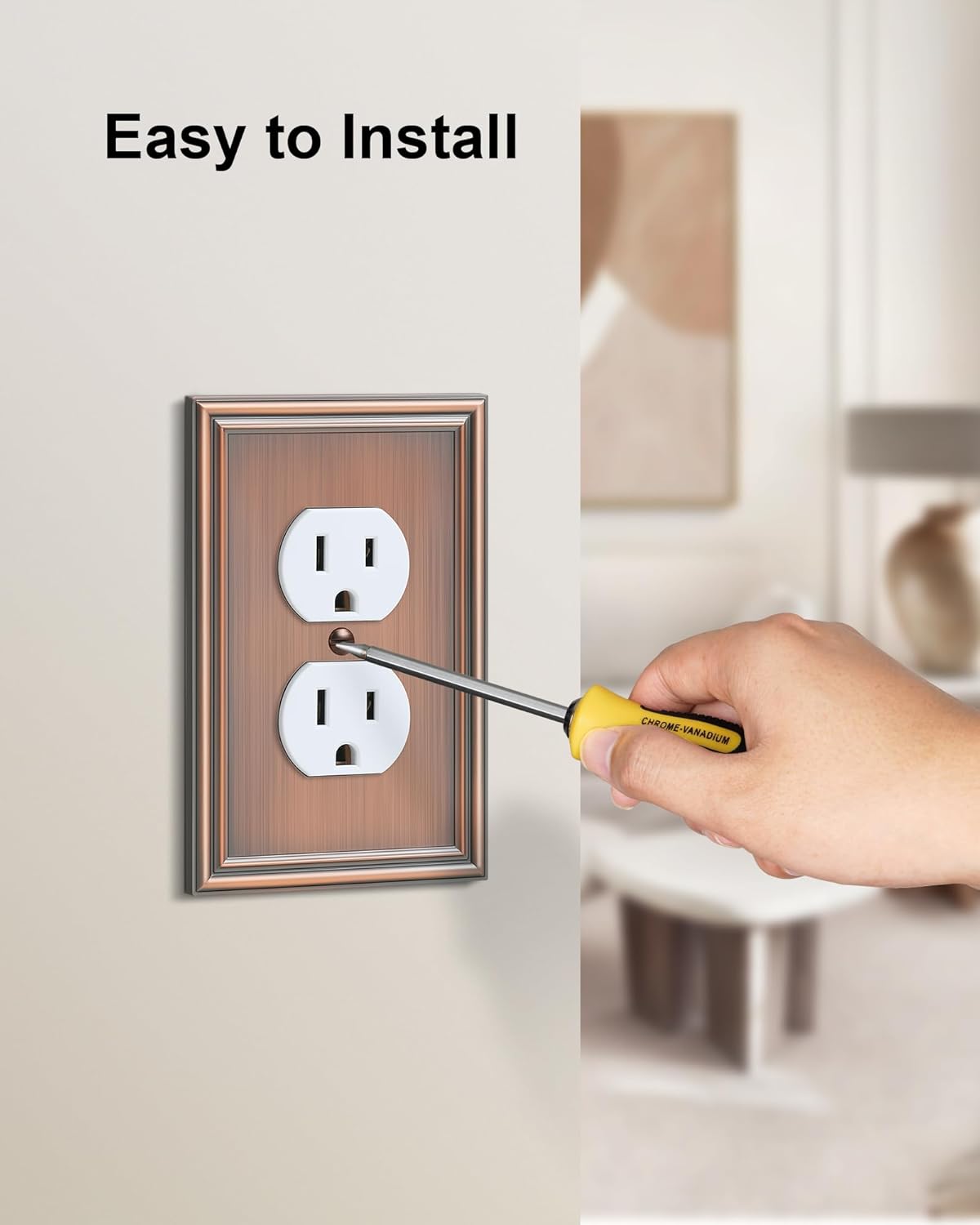 4-Pack Duplex Outlet Cover, Durable Solid Zinc Alloy Decorative Switch Plates and Outlet Covers