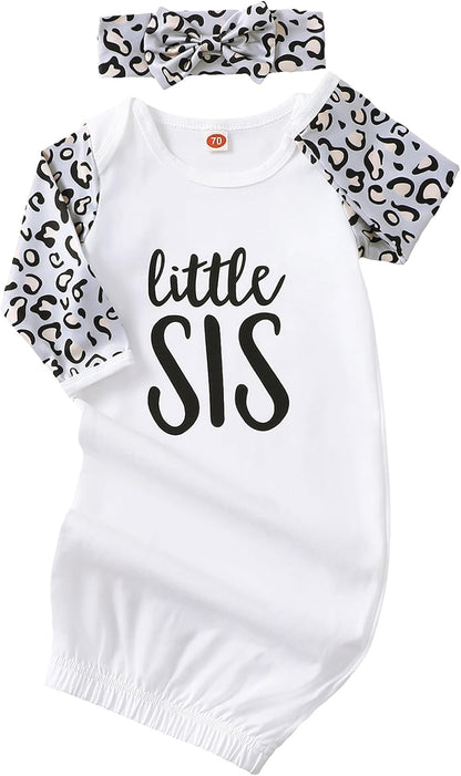 AMAWMW Newborn Baby Girl Little Sister Sleeper Gown Stripe Long Sleeve Nightgown Pajamas Gifts Stuff Essential Outfit