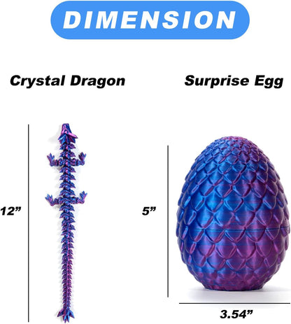 3D Printed Dragon in Egg, Full Articulated Dragon Crystal Dragon with Dragon Egg, Home Office Decor Executive Desk Toys, Adults Fidget Toys for Autism/ADHD (Laser Red, 12")