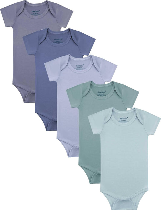 Baby Short Sleeve Solid Bodysuit - Super Soft Rayon made from Bamboo - Newborn Infant Toddler Boy Girl - 5-Pack