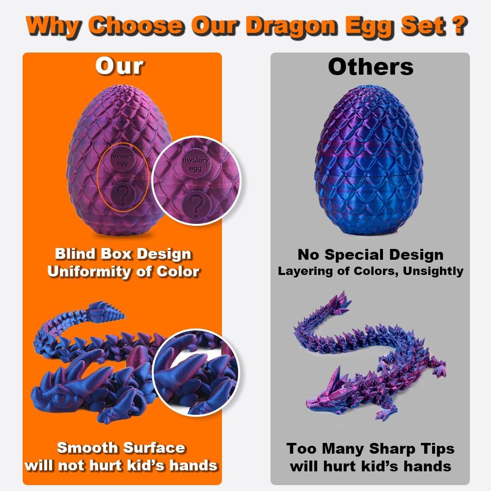 STONESTAR 3D Printed Dragon Fidget Toys, 12" Full Articulated Dragon in Mystery Egg, Home Office Decor Executive Desk Toys Xmas/Easter Gift for Dragon Lovers (Laser Red)