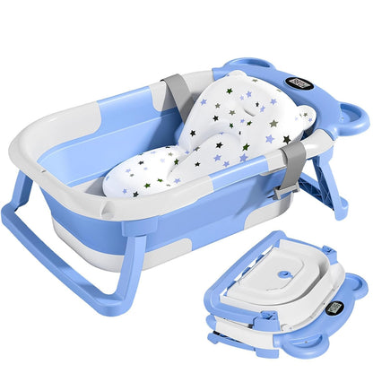 TPN Collapsible Baby Bathtub, Baby Bath Tub with Soft Cushion & Real-Time Thermometer, Baby Bathtub