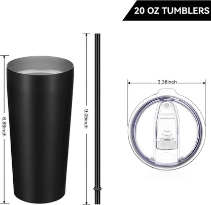 VEGOND 20oz Tumbler Bulk with Lid and Straw 12 Pack, Stainless Steel Vacuum Insulated Tumbler, Double Wall Coffee Cup Travel Mug, Black