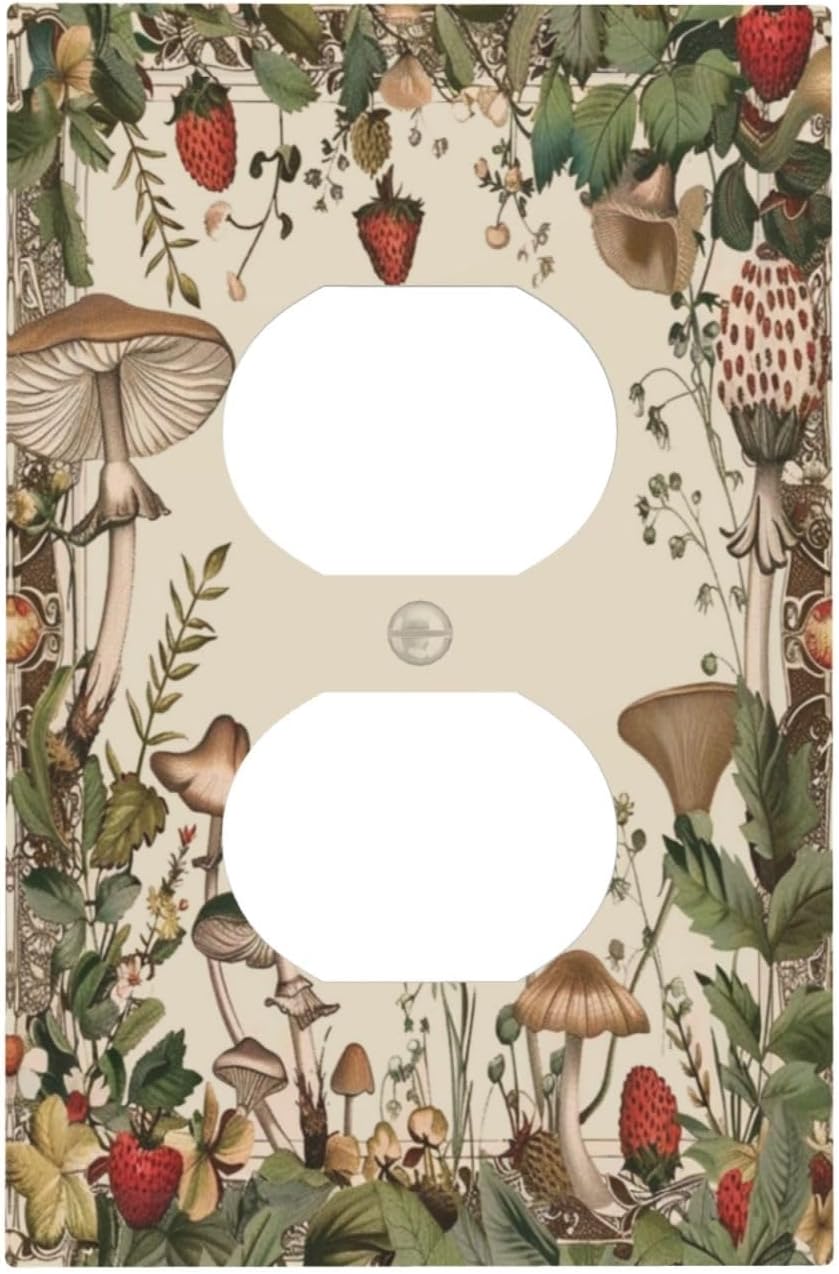 Decorative Outlet Covers Rustic Mushroom Garden Red Strawberry 1 Gang Duplex Light Switch Cover Plate Wall Plates for Electrical Outlets Switchplate Faceplate for Bedroom Home Decor