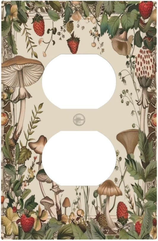 Decorative Outlet Covers Rustic Mushroom Garden Red Strawberry 1 Gang Duplex Light Switch Cover Plate Wall Plates for Electrical Outlets Switchplate Faceplate for Bedroom Home Decor