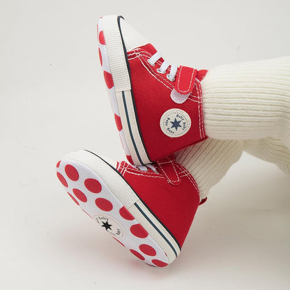 Unisex Baby Girls Boys Canvas High-top Shoes, Newborn Infant Anti-Slip Soft Sole Frist Walking Breathable Sneakers