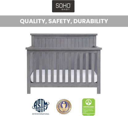 Soho Baby Everlee 4-in-1 Convertible Crib, Graystone