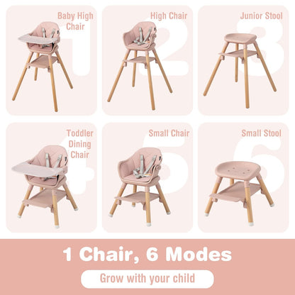 BABY JOY Baby High Chair, 6 in 1 Convertible Wooden High Chair for Babies & Toddlers with