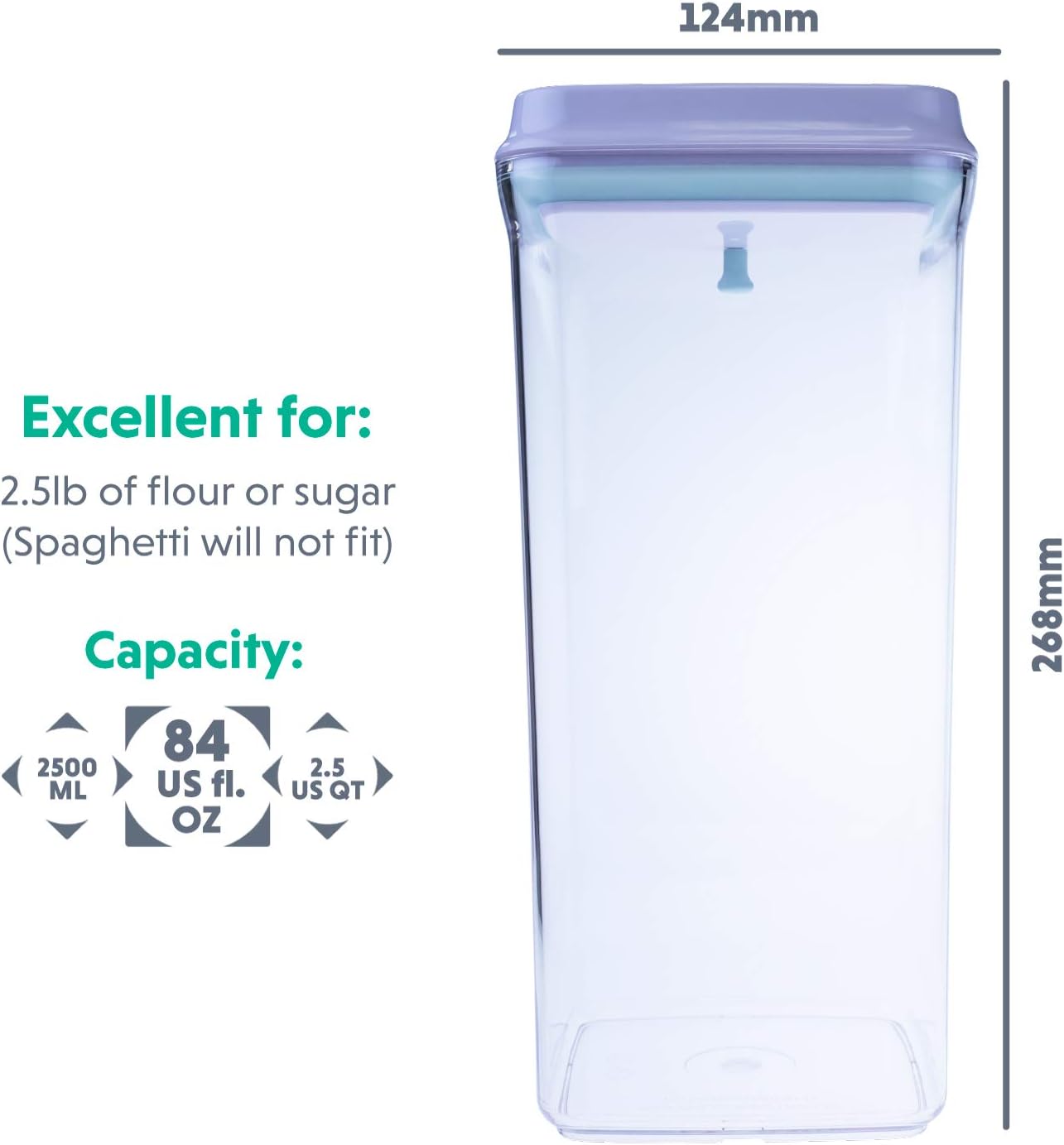 BopTop (1pc - 2500ml) Airtight Food Storage Container – Mechanical Silicone Seal Canister