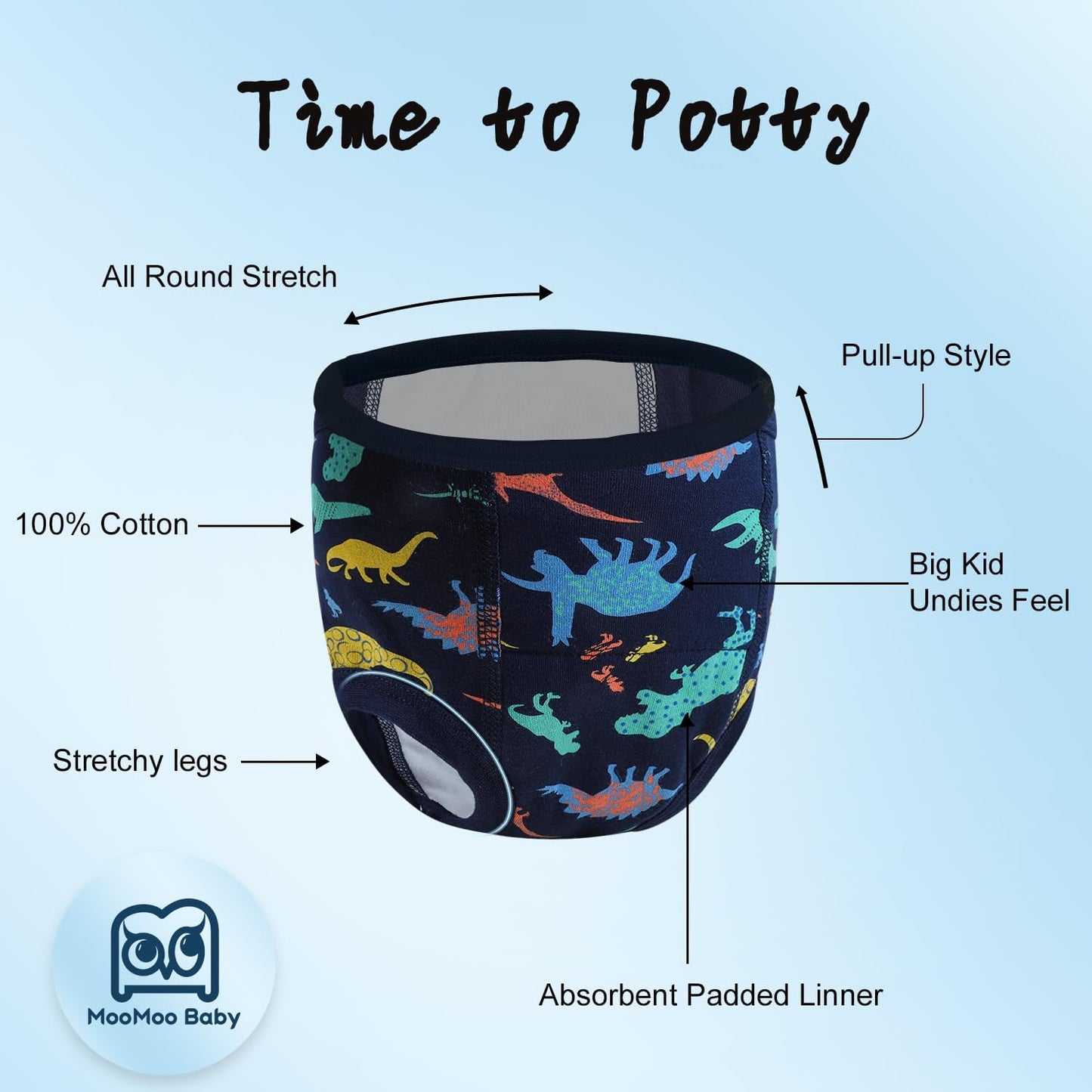 MooMoo Baby Potty Training Underwear 10 Packs Absorbent Toddler Training Pants for Boys and Girls Cotton Pee Pants 2T-9T