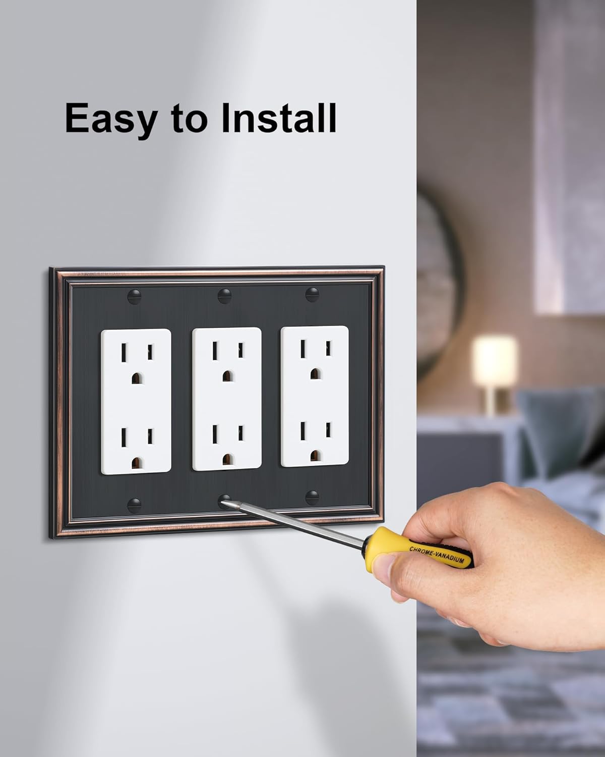 2-Pack Decorative Tripple Decorator Outlet Cover Plate, Durable Zinc Alloy Aged Bronze Wall Plates for Electrical Outlets, Receptacle, GFCI Outlet, Dimmer Switch, 3-Gang, Corrosion Resistant