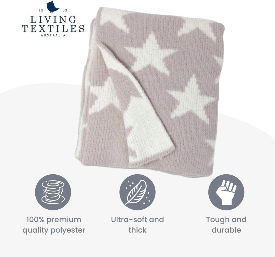 Living Textiles Grey Stars Chenille Soft Baby Blanket Reversible Premium Cozy Fabric for Best