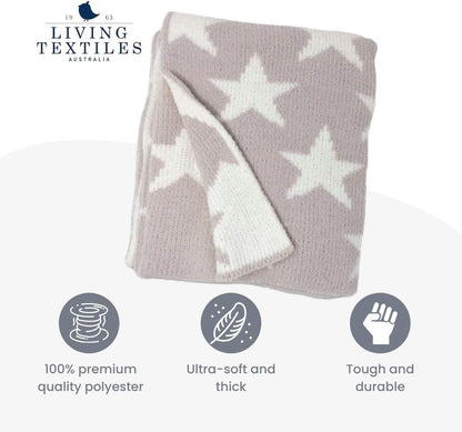 Living Textiles Grey Stars Chenille Soft Baby Blanket Reversible Premium Cozy Fabric for Best