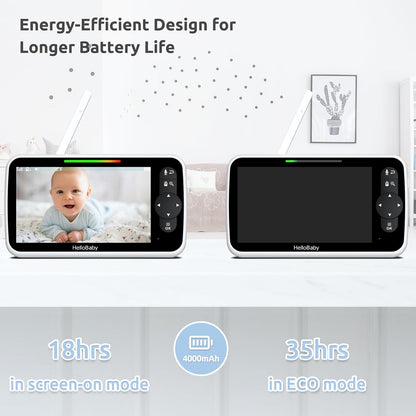 HelloBaby Video Baby Monitor with Upgraded 6” IPS Large Screen, Split Screen with 2 Cameras, Night Vision and Temprature Monitoring, Remote Pan-Tilt-Zoom Camera, No-WiFi