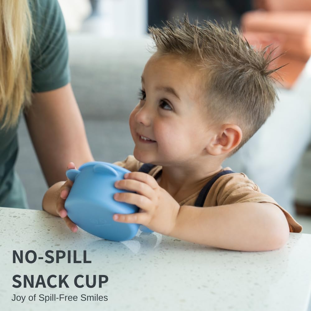 Silicone No Spill Snack Cups for Toddlers – Portable Baby Snack Cup Containers with Dustproof Lid