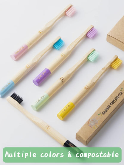 Bamboo Kids Toothbrushes (6 Pack) - Soft Bristle Organic Compostable BPA Free Toothbrush for Kids