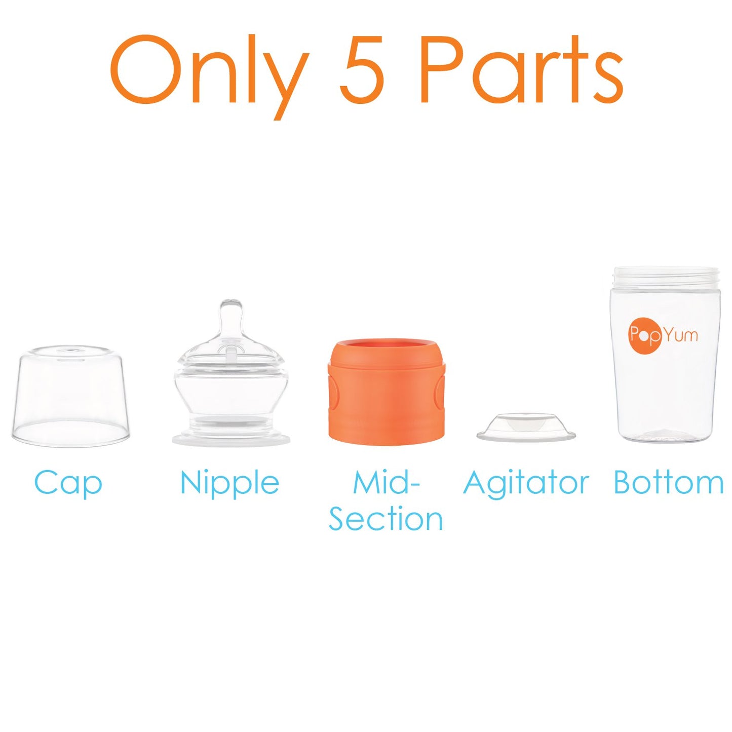 PopYum 9 oz Orange Anti-Colic Formula Making/Mixing/Dispenser Baby Bottles, 2-Pack with #2 Medium