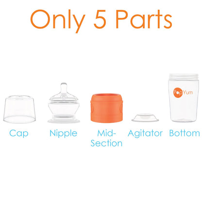 PopYum 9 oz Orange Anti-Colic Formula Making/Mixing/Dispenser Baby Bottles, 3-Pack with #2 Medium