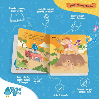 Ditty Bird Safari Book for Toddlers | Realistic Animal Sound Book | Interactive Safari Board Books for Toddlers 1-3 | Sensory, Musical Books for Animal Lovers | Sturdy Nursery Rhyme Toys for Baby