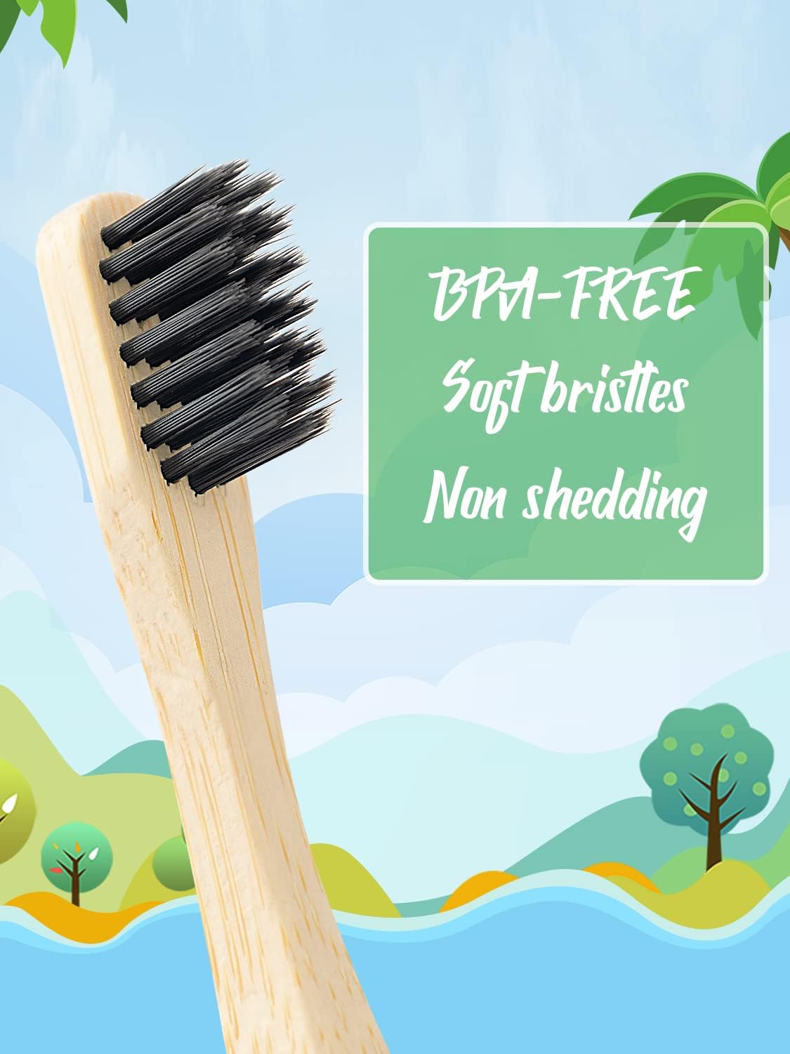 Bamboo Kids Toothbrushes (6 Pack) - Soft Bristle Organic Compostable BPA Free Toothbrush for Kids