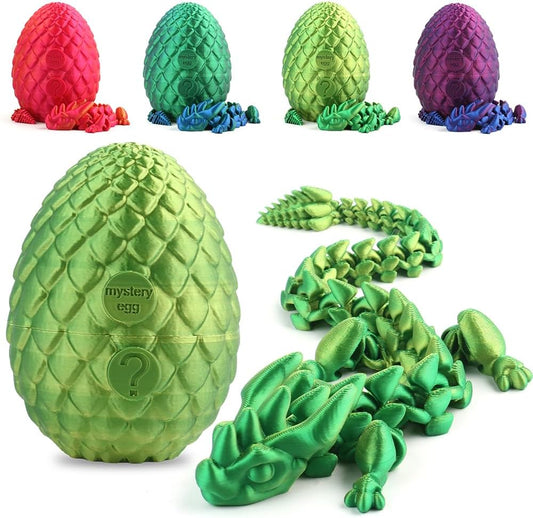 STONESTAR 3D Printed Dragon Fidget Toys, 12" Full Articulated Dragon in Mystery Egg, Home Office Decor Executive Desk Toys Xmas/Easter Gift for Dragon Lovers (Laser Yellow/Green)