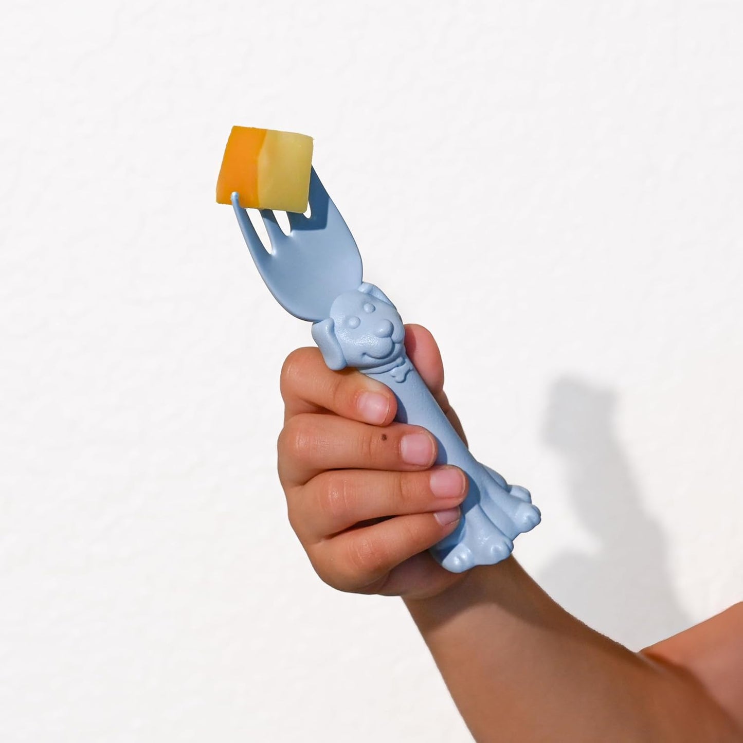 Made in USA Spoon la la Toddler Utensils Set - 2 Pack (1 Spoon & 1 Fork for Kids) - Self-Standing 3D Ergonomic Cat & Dog Handles - BPA-free, Dishwasher Safe, Baby Silverware (Blue)