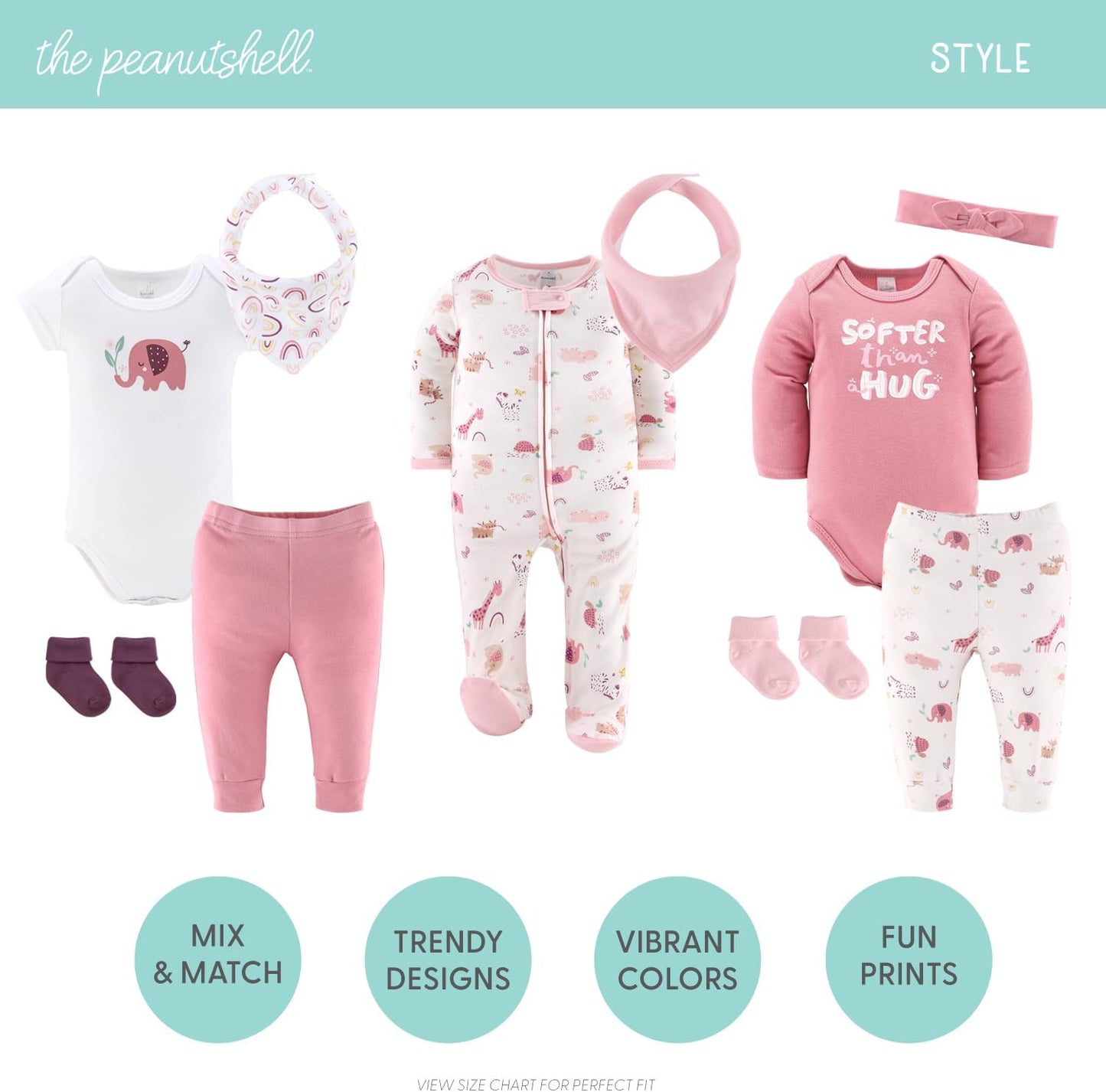 The Peanutshell Baby Layette Gift Set for Girls - 23 Piece Newborn Girl Gift Sets, Baby Clothes & Essentials - Rainbow Safari