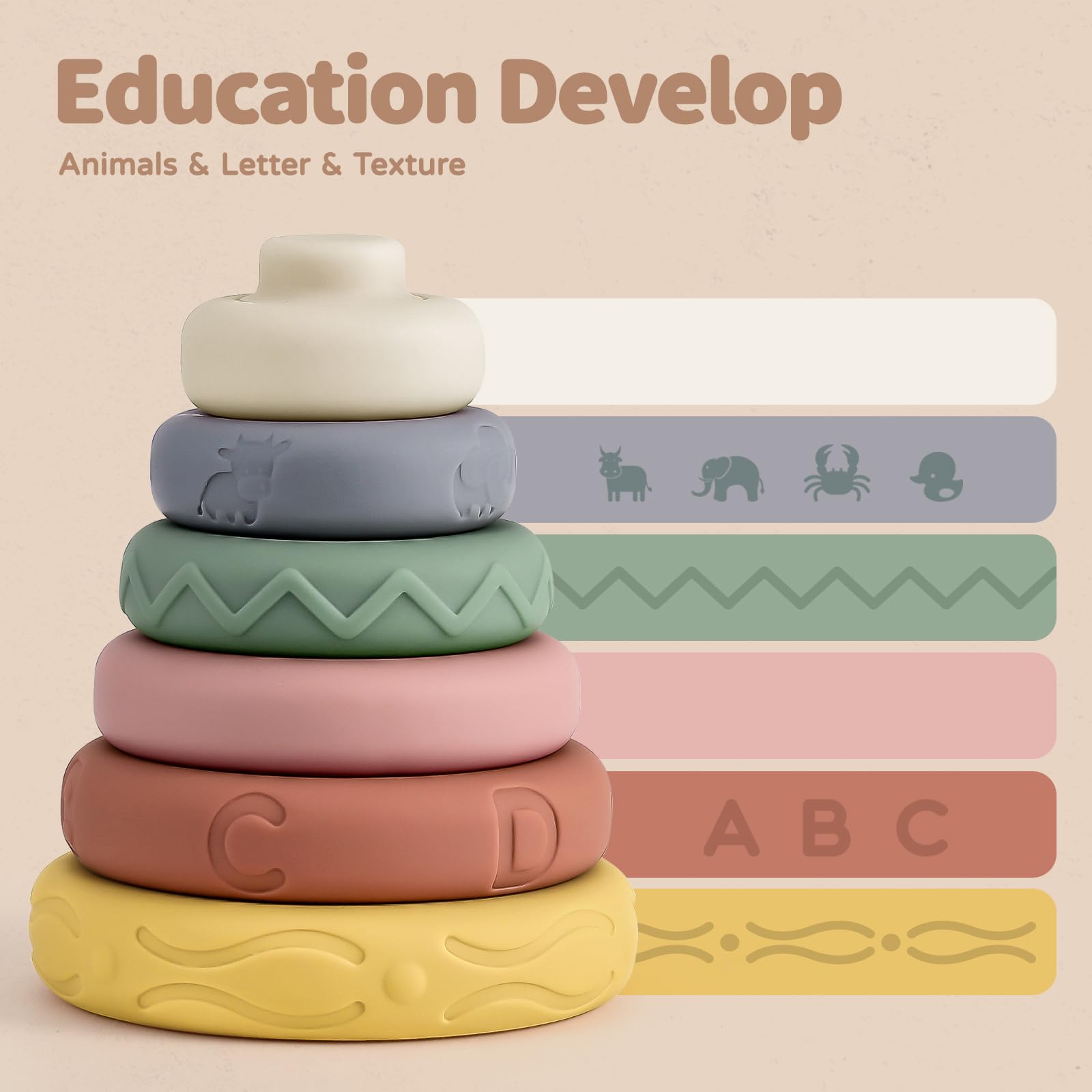 Mini Tudou Stacking Nesting Rings Baby Toy 6 PCS 4.7in for 6 Months+