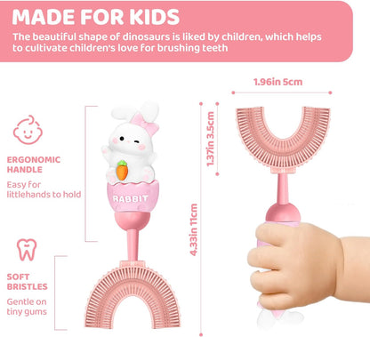 U-Shaped Toothbrush for Kids Ages 2-7，Soft Food-Grade Silicone for Sensitive Gums，360° Teeth