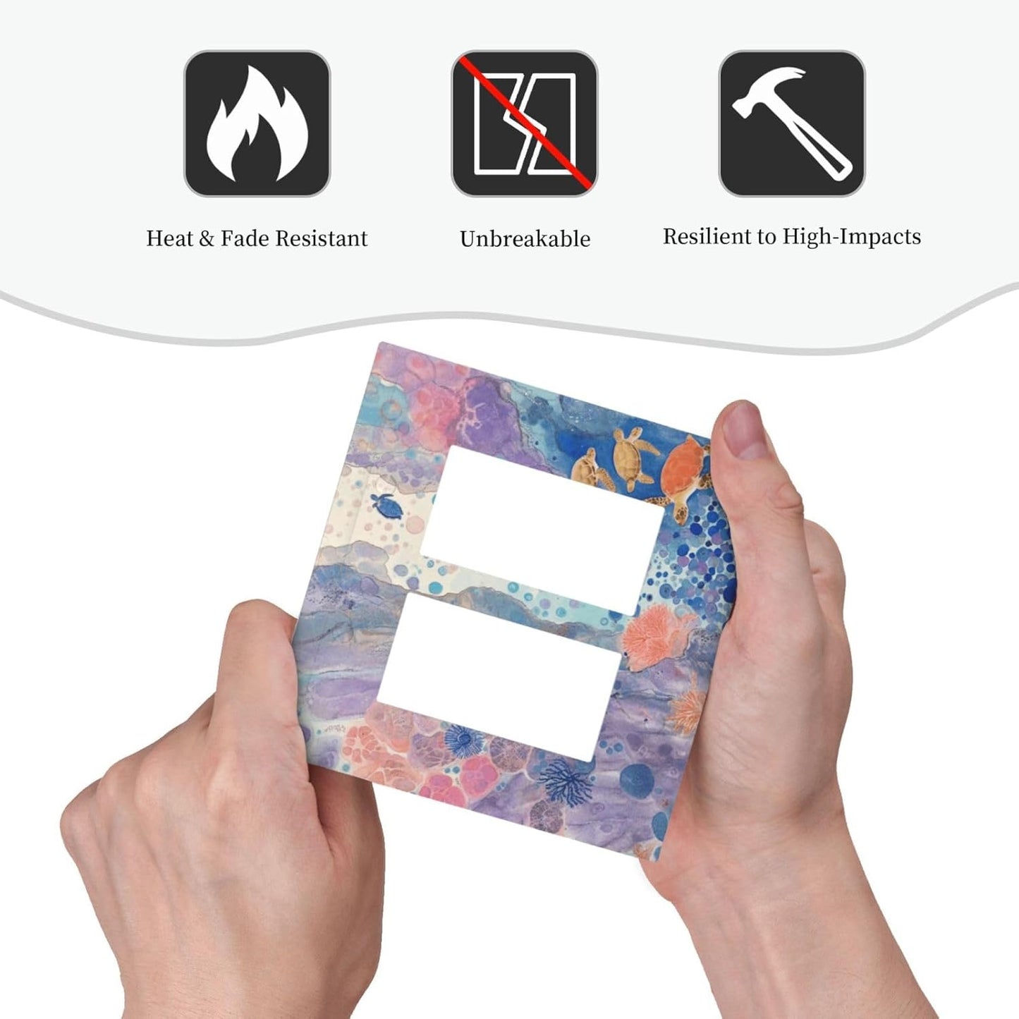 Turtle Coral Fish Watercolor Colorful Underwater World Decorative Outlet Covers 2 Gang Double GFCI Rocker Electrical Wall Panels Light Switch Cover Plate for Kids Room Home Decor