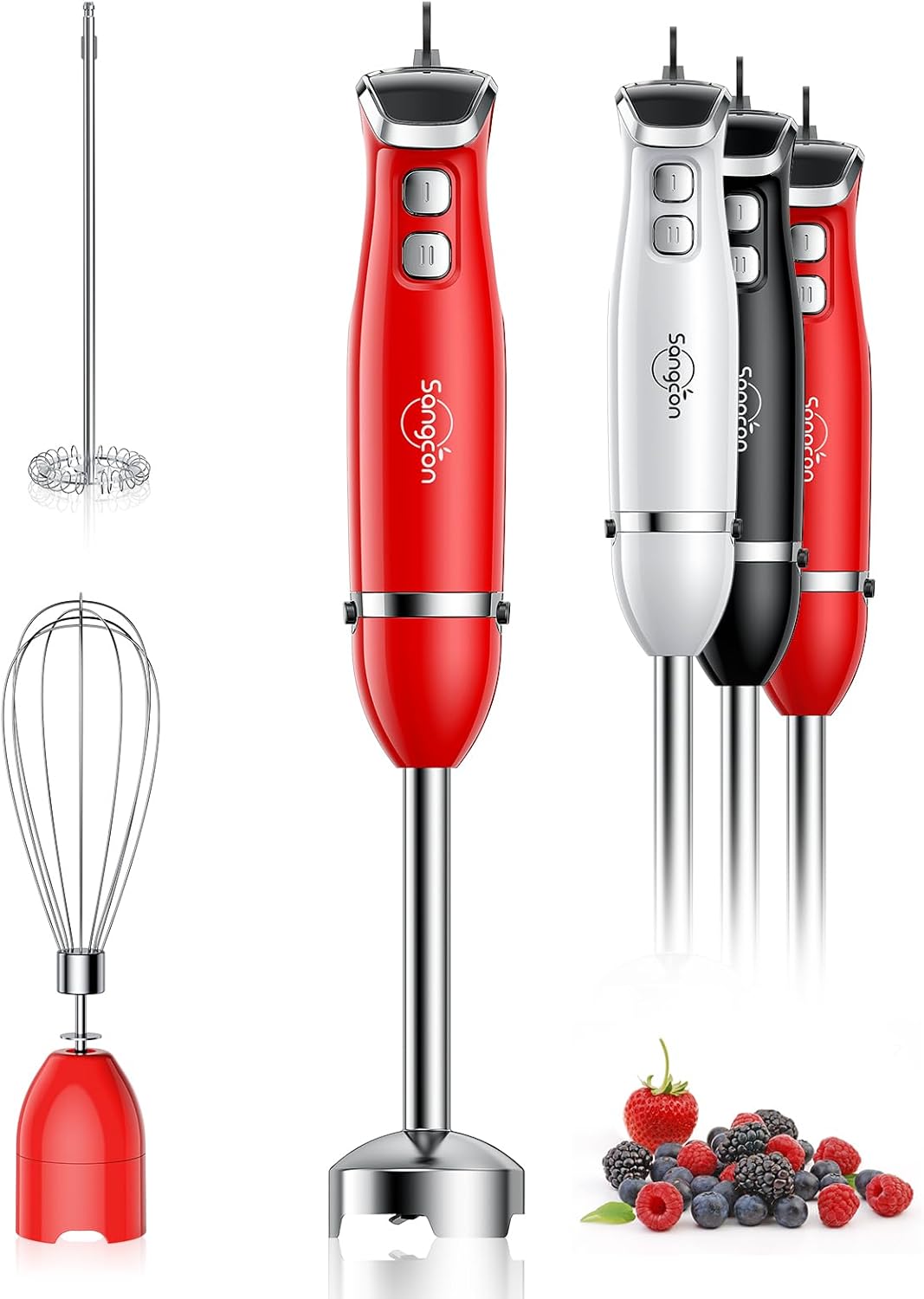 Sangcon Immersion Blender Handheld, 3-in-1 Hand Blender Electric, 400W Handheld Blender, Stainless