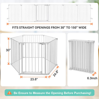 COMOMY 150" Extra Wide Baby Gate With Door - Auto Close Fence Play Area for House Doorways, Fireplace - Walk Through Pet Gate, Hardware Mounted, 6-Panels (30" Tall, White)