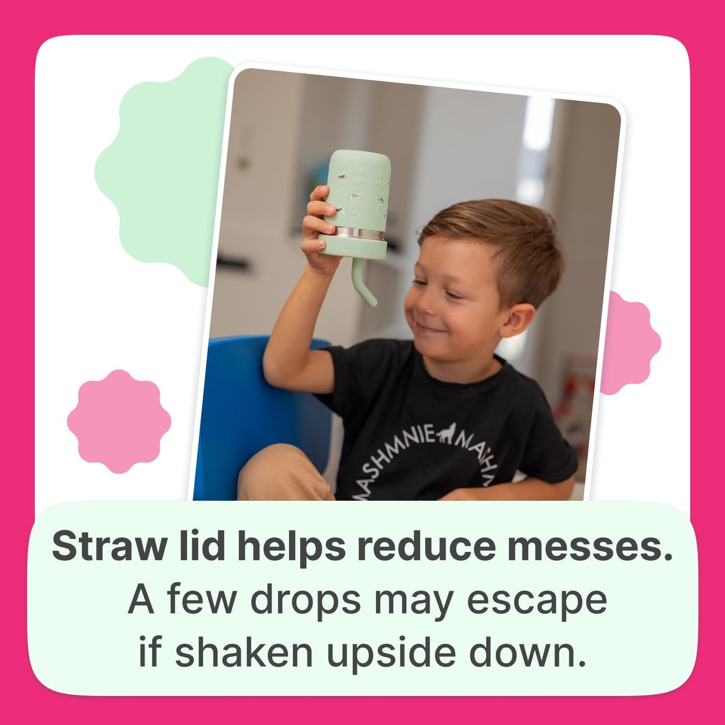 Pandaloo® Smoothie Cups for Kids - Stainless Steel Toddler Tumbler with Straw, Sippy Cup for