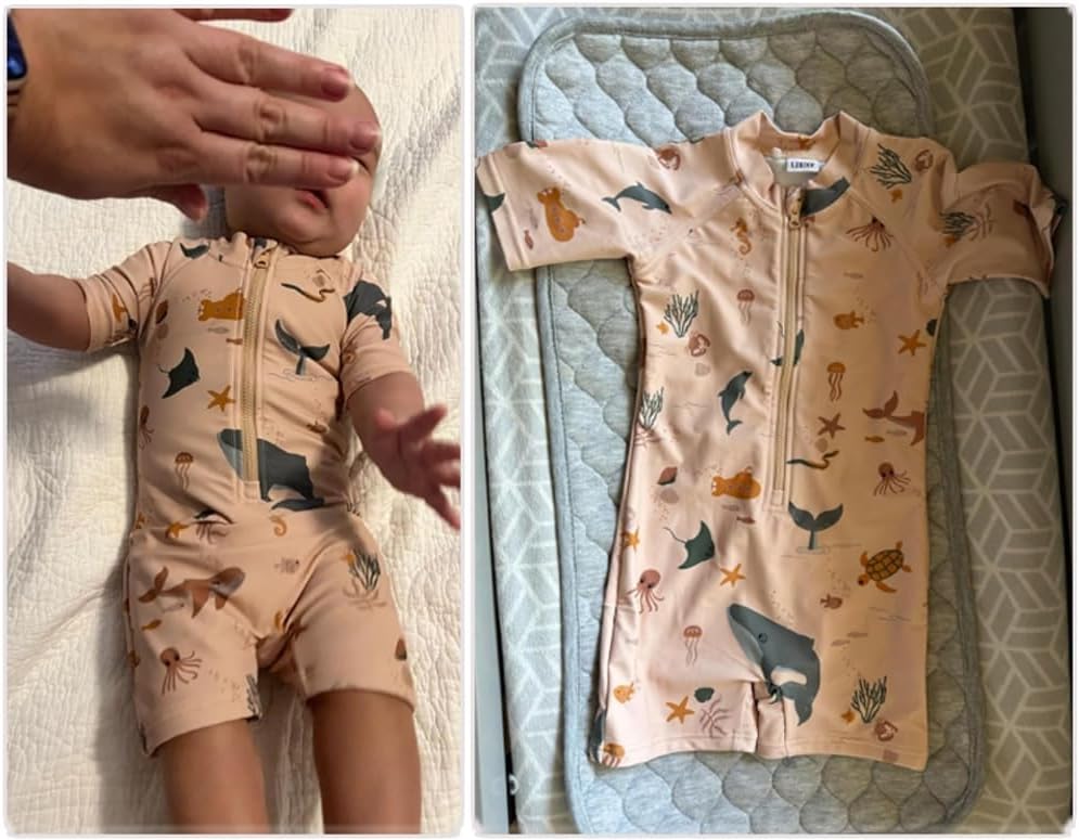 Boys One Piece Swimsuit Whale Dolphin Bathing Suit Zipper Rash Guard Kid Short Sleeve Swimwear Shark Beach Wear UPF50+