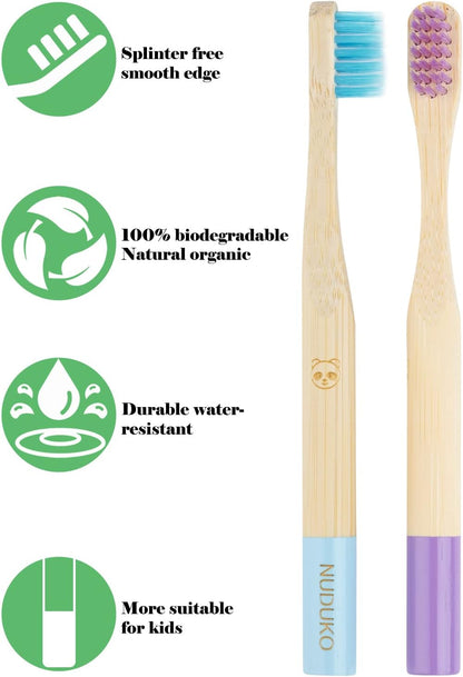 Bamboo Kids Toothbrushes (6 Pack) - Soft Bristle Organic Compostable BPA Free Toothbrush for Kids