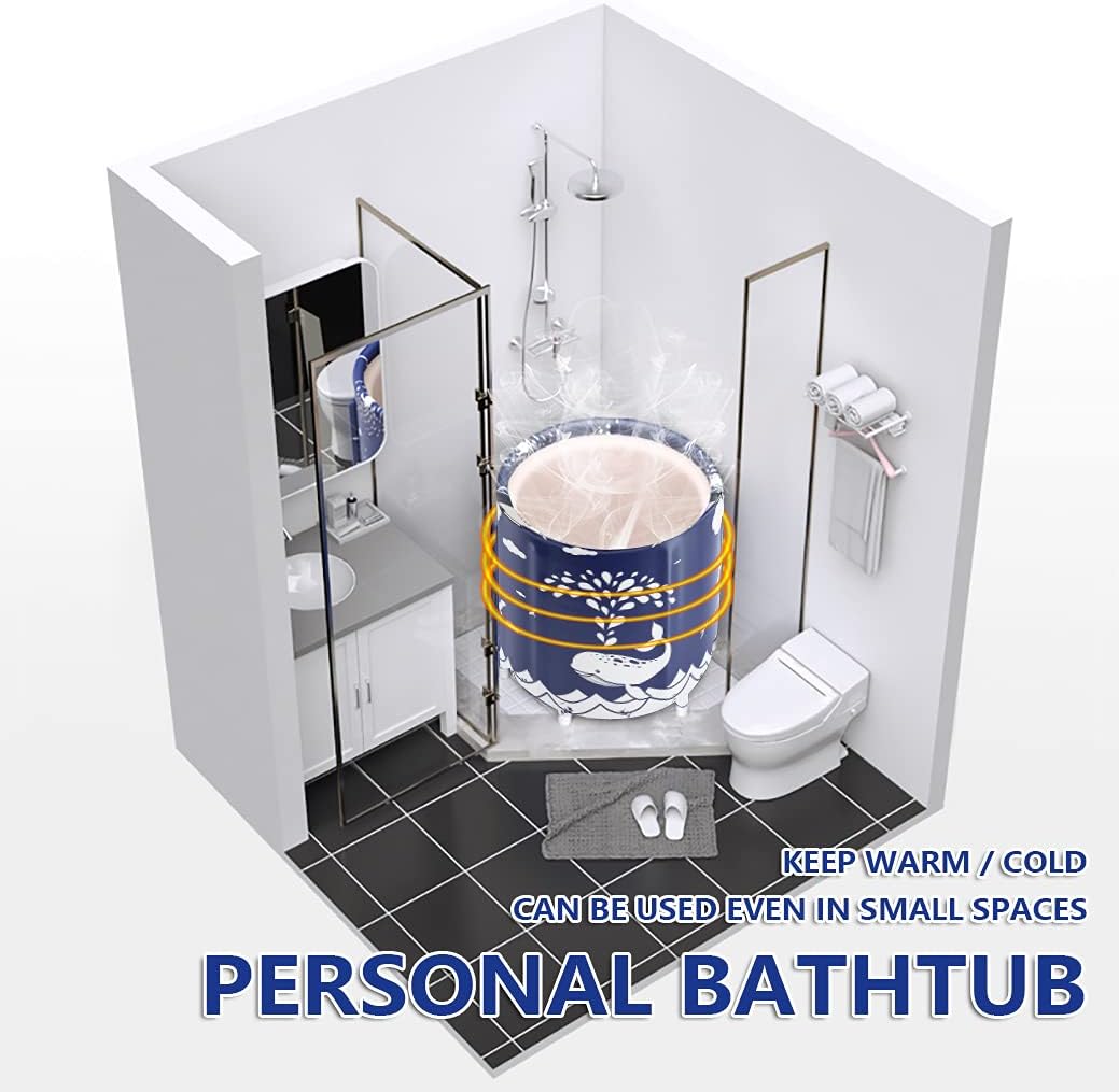 BESTHLS Foldable Bathtub Portable Soaking Bath Tub,Eco-Friendly Bathing Tub for Shower Stall (Blue