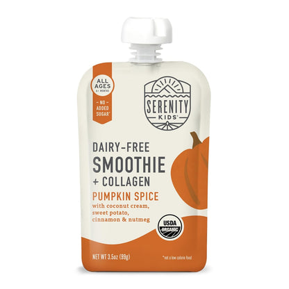 Serenity Kids 6+ Months Dairy-Free Smoothie Baby Food - USDA Organic Grass-Fed Collagen & Pumpkin