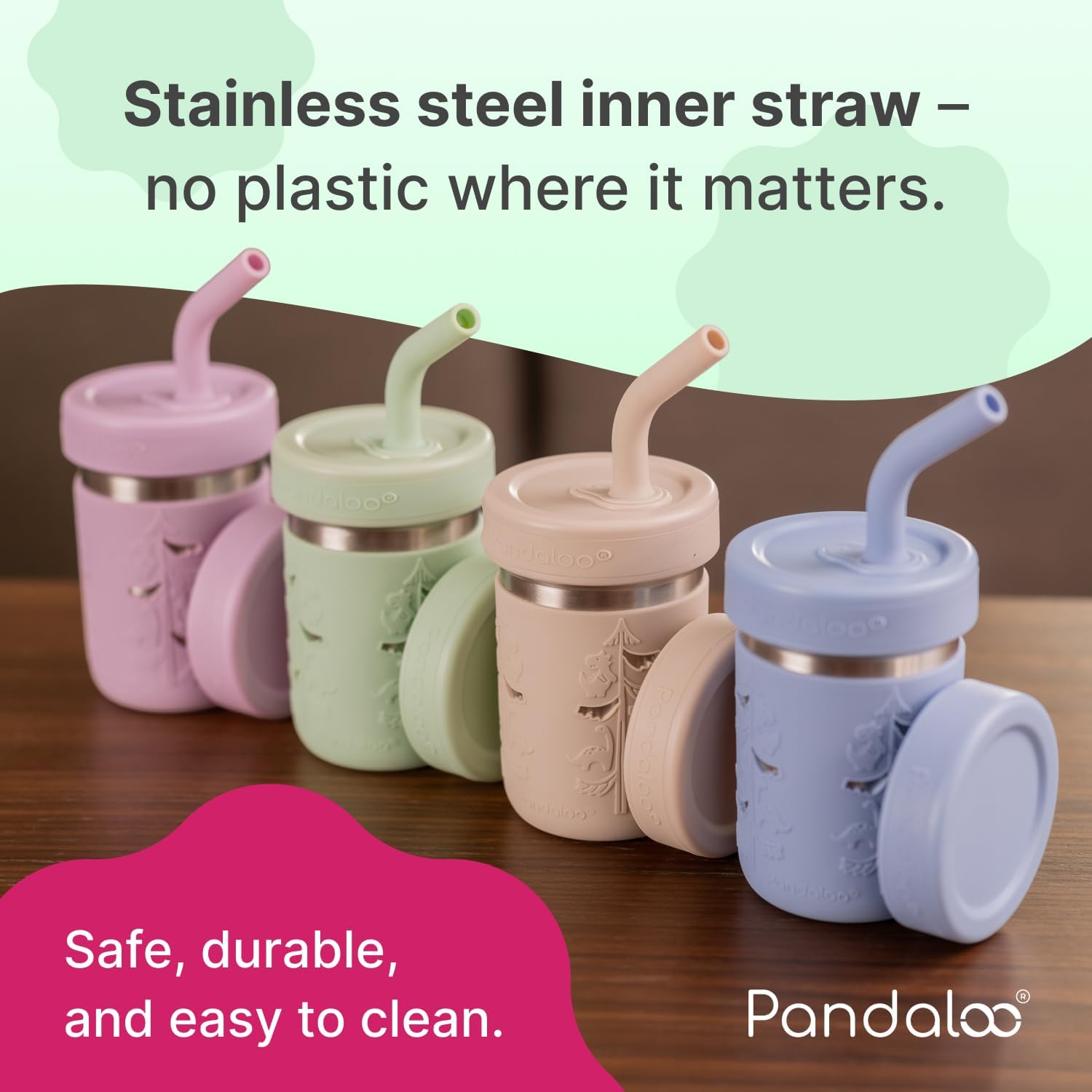 Pandaloo® Smoothie Cups for Kids - Stainless Steel Toddler Tumbler with Straw, Sippy Cup for