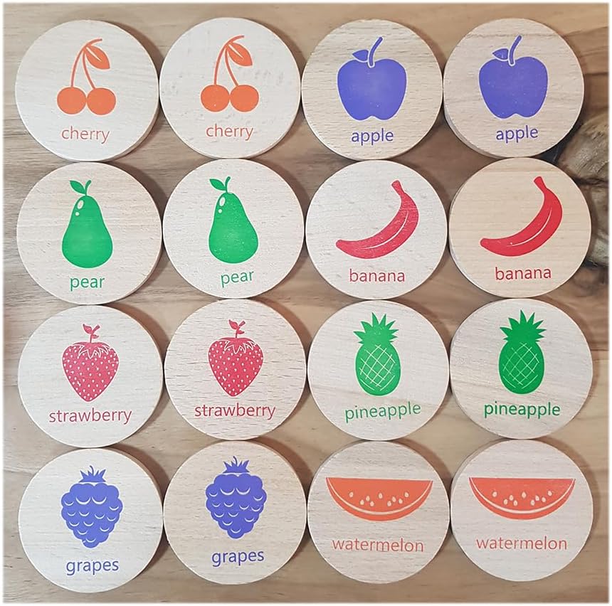 bee smart Wooden Memory Game - Matching Memory Game for Kids 3 and Up, 16Pcs | Educational Toy for Preschool Toddlers Board Games (Fruits)