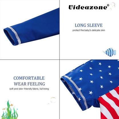 uideazone Baby Boys One Piece Swimsuit Long Sleeve UPF 50+ Rash Guard Bathing Suit Swimwear with Sun Hat 0-24 Months