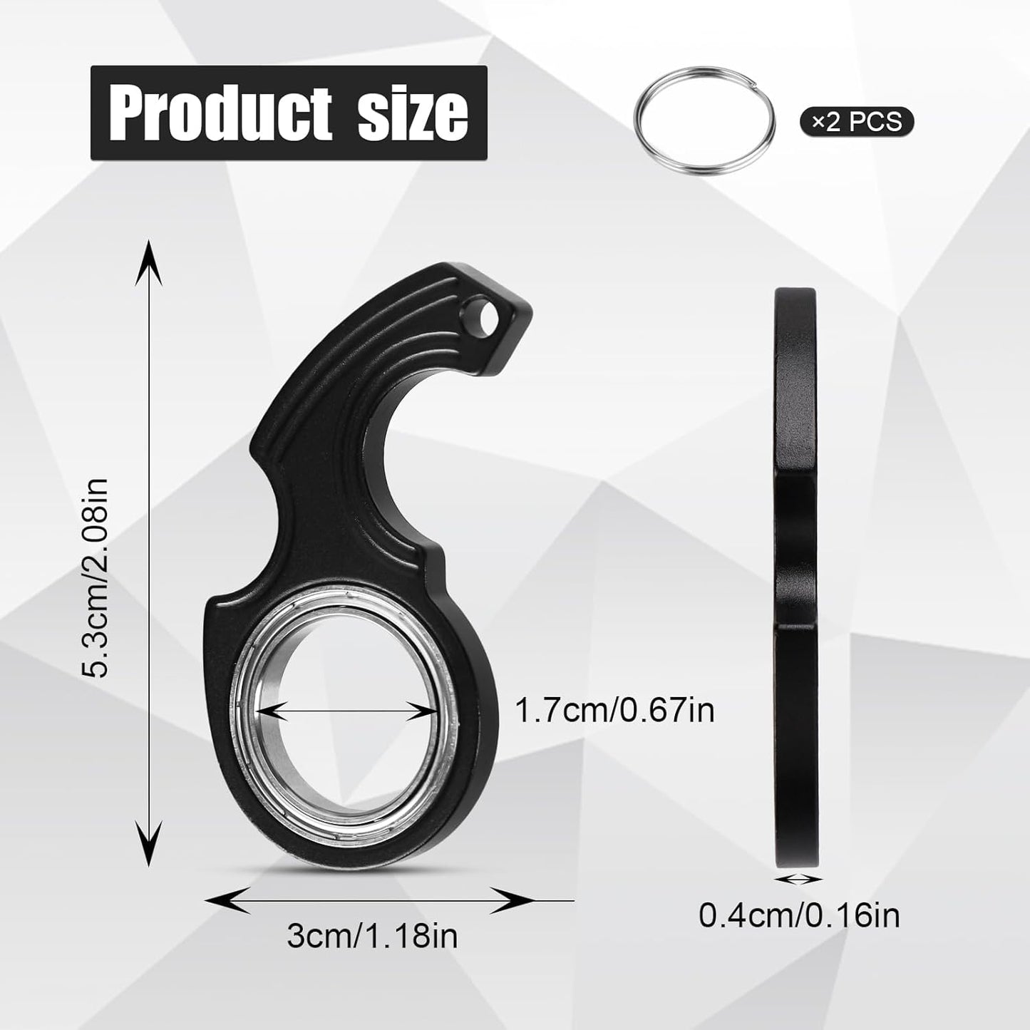 2pcs Key Chain Spinner Fidget Toy, Portable Finger Spinning Keychain with 2pcs Key Ring Funny Key