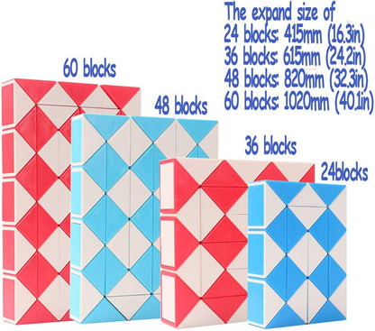 2PACK 36 Stages Fidget Magic Snake Cube Puzzles Twist Ruler Speed Cubes Brain Teaser Game Toys for Kids Random Color (36 Block)