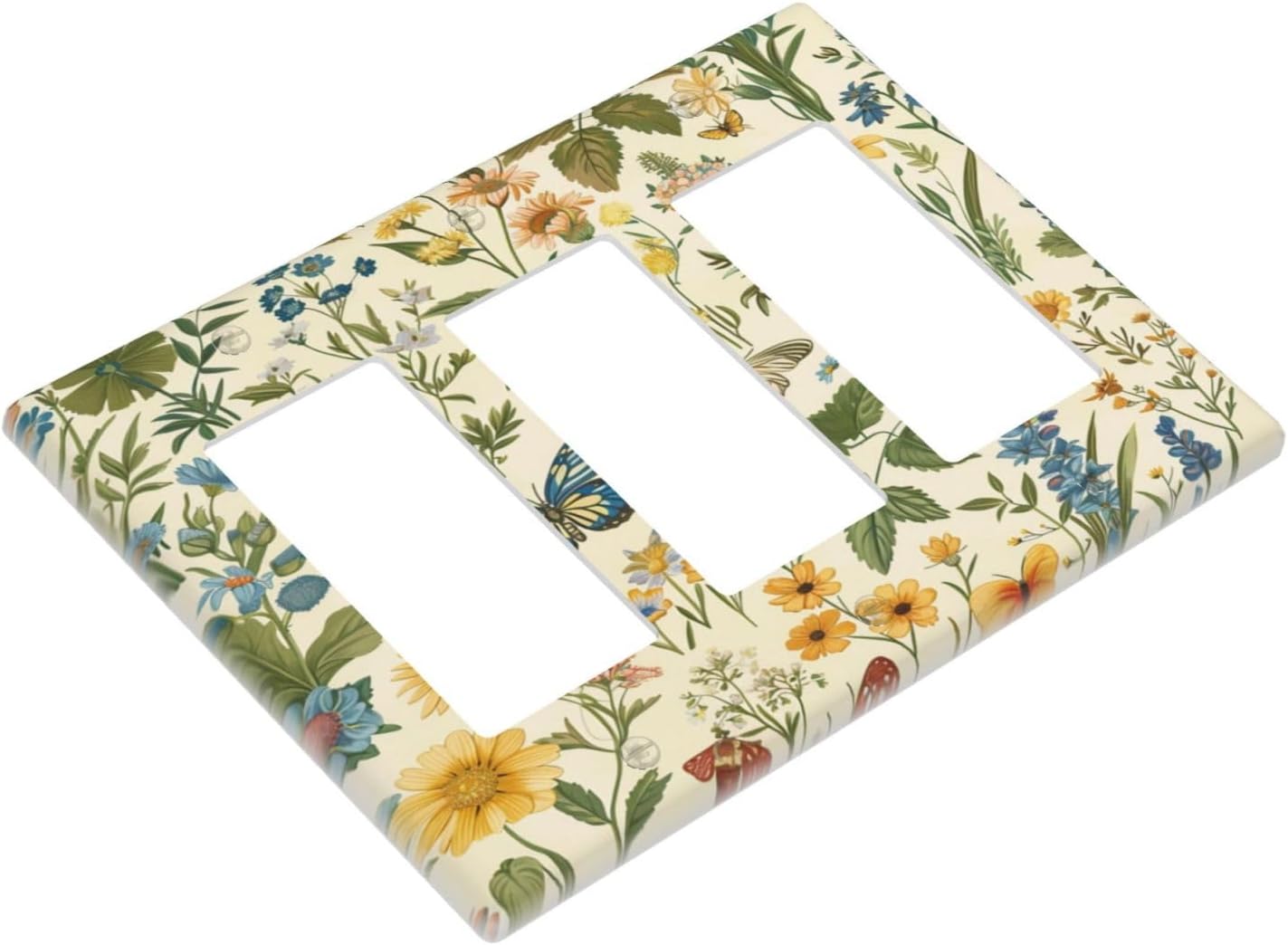 Decorative Outlet Covers Rustic Plant Garden Leaf Flower Butterfly 3 Gang Wall Plate Triple Rocker Light Switch Cover Plate Jumbo Electrical GFCI Faceplate for Bedroom Home Decor