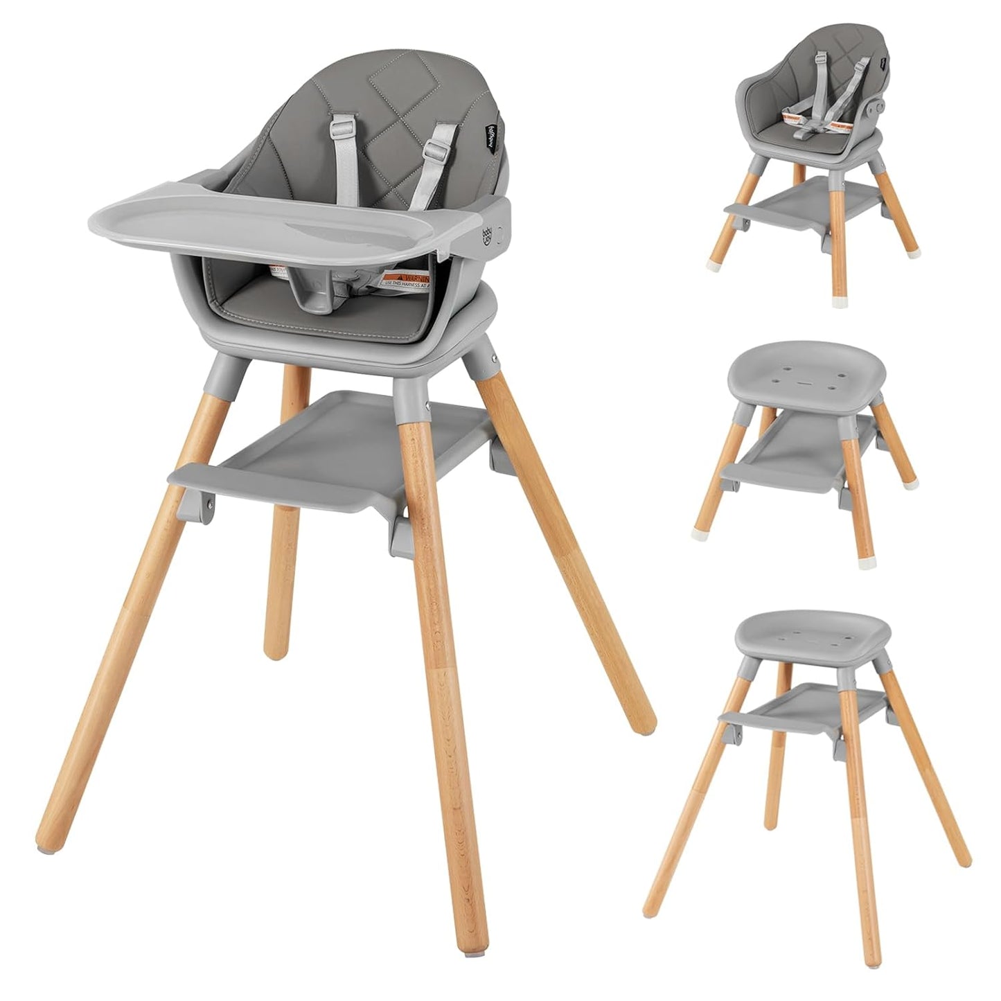 BABY JOY Baby High Chair, 6 in 1 Convertible Wooden Highchair for Babies & Toddlers with Adjustable