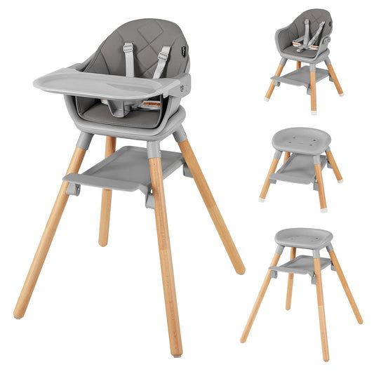 BABY JOY Baby High Chair, 6 in 1 Convertible Wooden Highchair for Babies & Toddlers with Adjustable