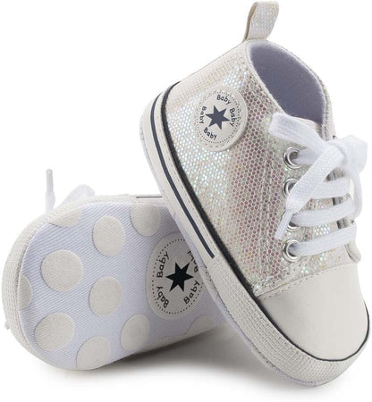 Unisex Baby Girls Boys Canvas High-top Shoes, Newborn Infant Anti-Slip Soft Sole Frist Walking Breathable Sneakers