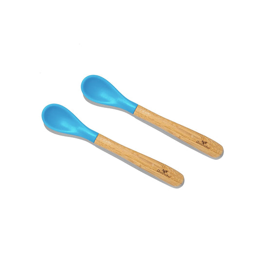 Avanchy Bamboo & Silicone Infant Training Spoons, BPA Free - Soft Tip, Easy on Gums, First Stage Feeding Utensils for Baby-Led Weaning, Self-Feeding, Blue