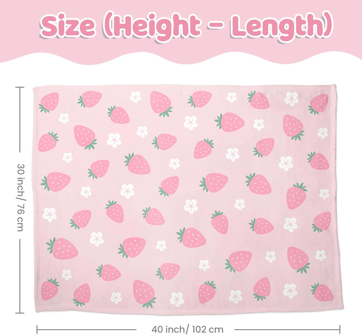 Strawberry Minky Baby Blanket 30 x 40 Inches for Girls, Soft Plush Receiving Blanket with Dotted