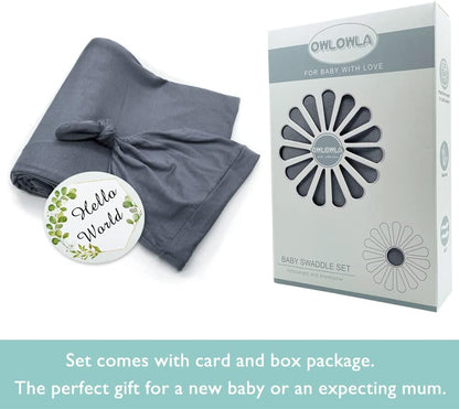 OWLOWLA Swaddle Blanket and Hat Set Newborn Swaddle Wrap Baby Receiving Blanket for Baby Boys Girls(Dim Gray)